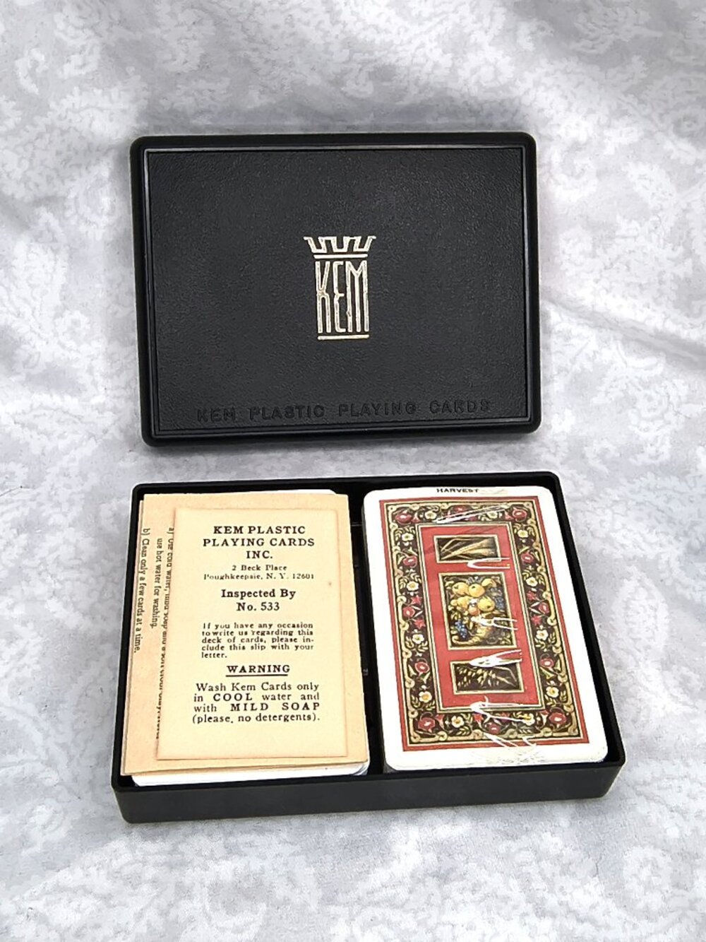 KEM Plastic 'HARVEST' Playing Cards - Vintage Double Deck Set w/ Case Made USA